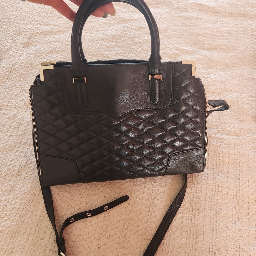 Rebecca Minkoff Amorous Quilted Black Pebbled Leather Satchel Silver Hardware
